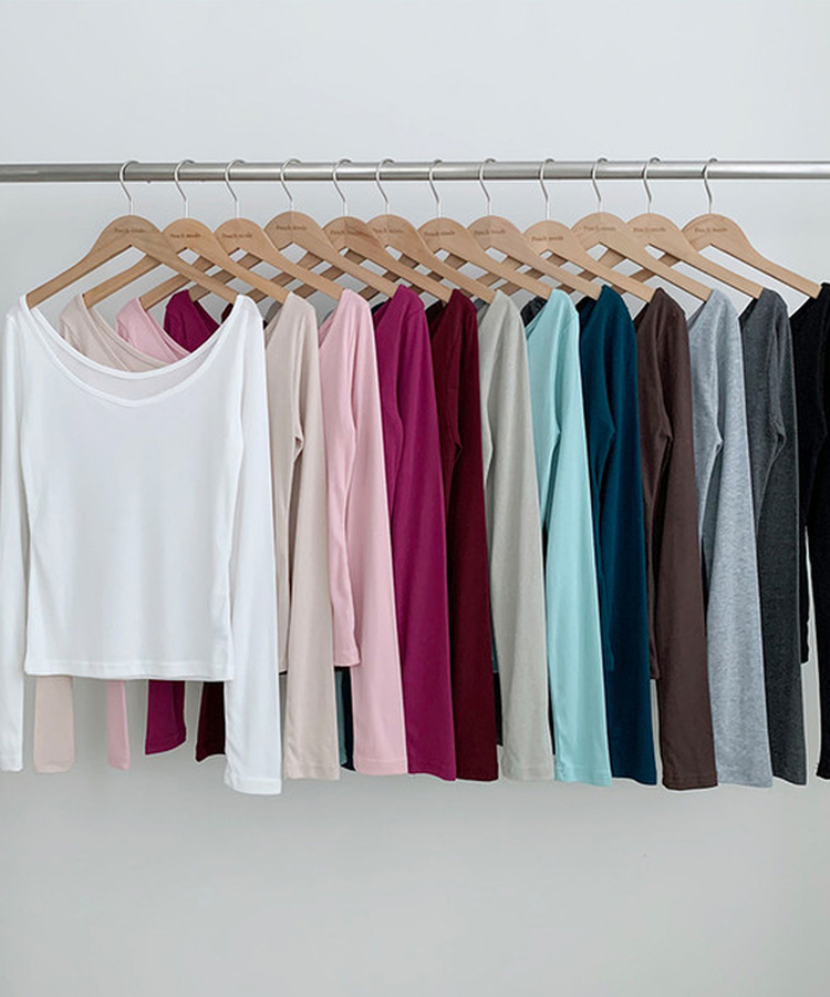 オフショルダーレイヤード長袖Tシャツ(12color)