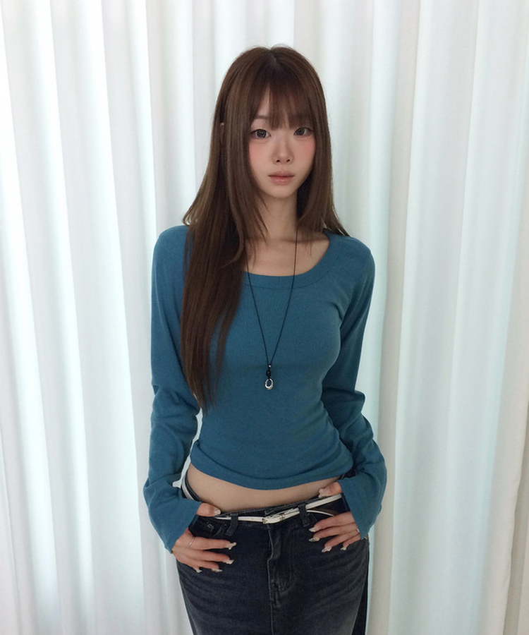 スリムラウンドネック長袖Tシャツ(6color) WATER