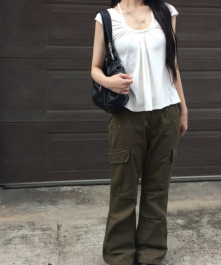 シャーリングストラップ半袖Tシャツ WHITE