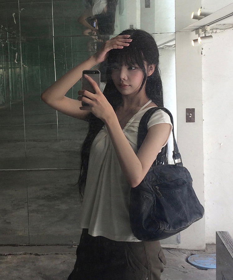 シャーリングストラップ半袖Tシャツ WHITE