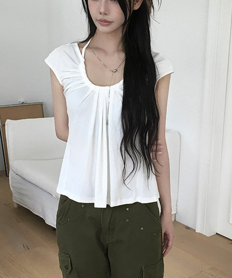 シャーリングストラップ半袖Tシャツ WHITE