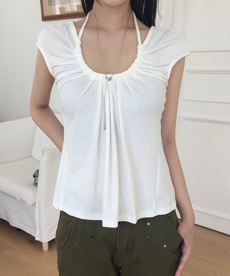 シャーリングストラップ半袖Tシャツ WHITE