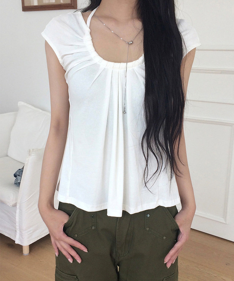 シャーリングストラップ半袖Tシャツ WHITE