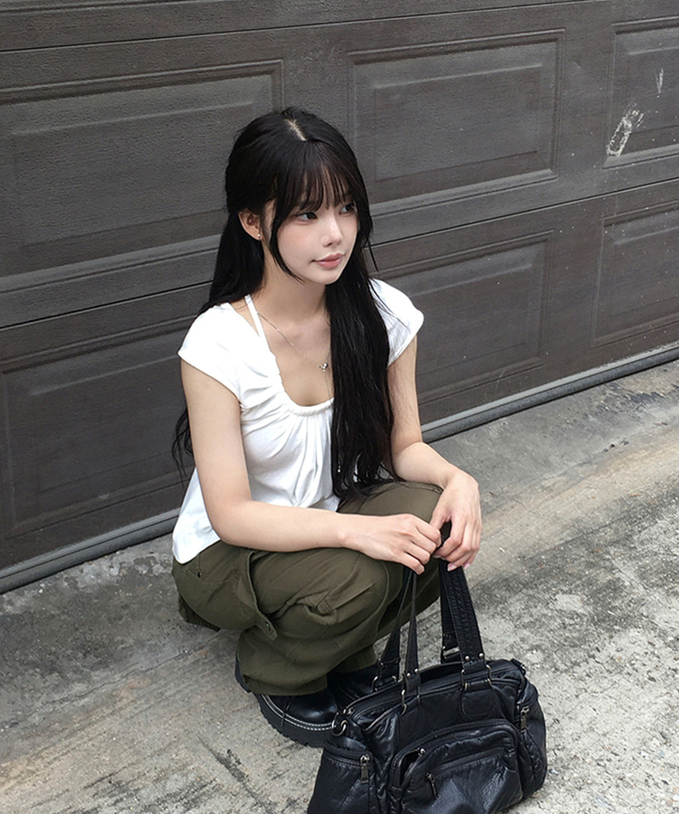 スタッズカーゴポケットブーツカットパンツ KHAKI