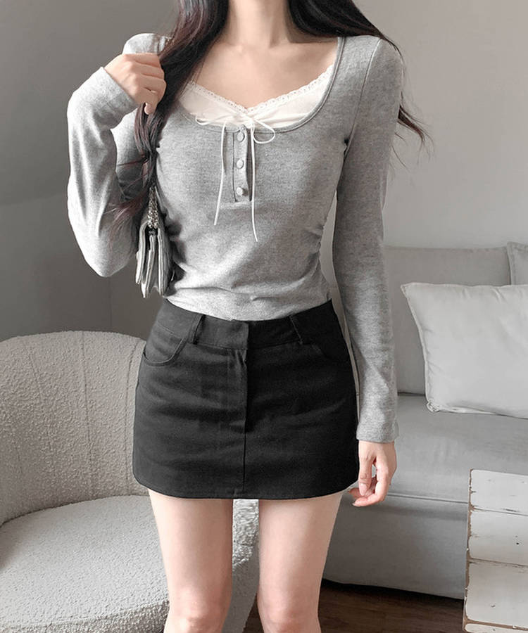 シャーリングボタンTシャツ GRAY