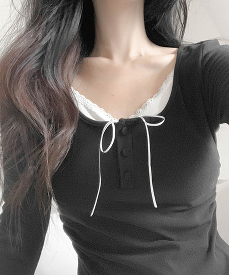 シャーリングボタンTシャツ BLACK