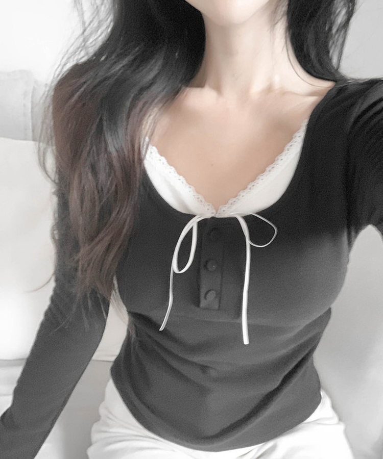 シャーリングボタンTシャツ BLACK
