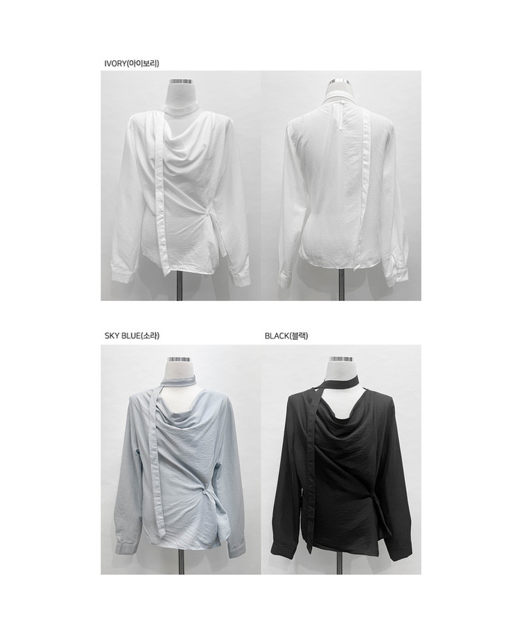 【タイ付き】シンプルドレープラップブラウス
