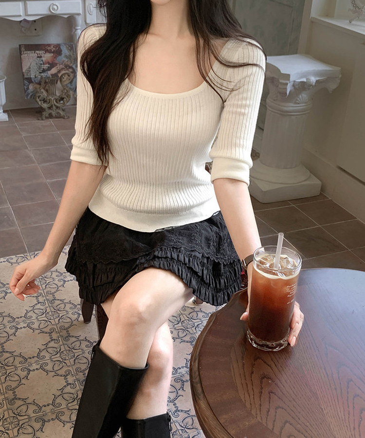 バンディングレースフレアミニスカート BLACK