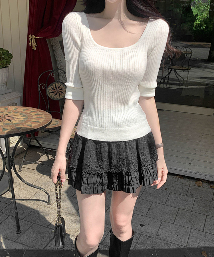バンディングレースフレアミニスカート BLACK