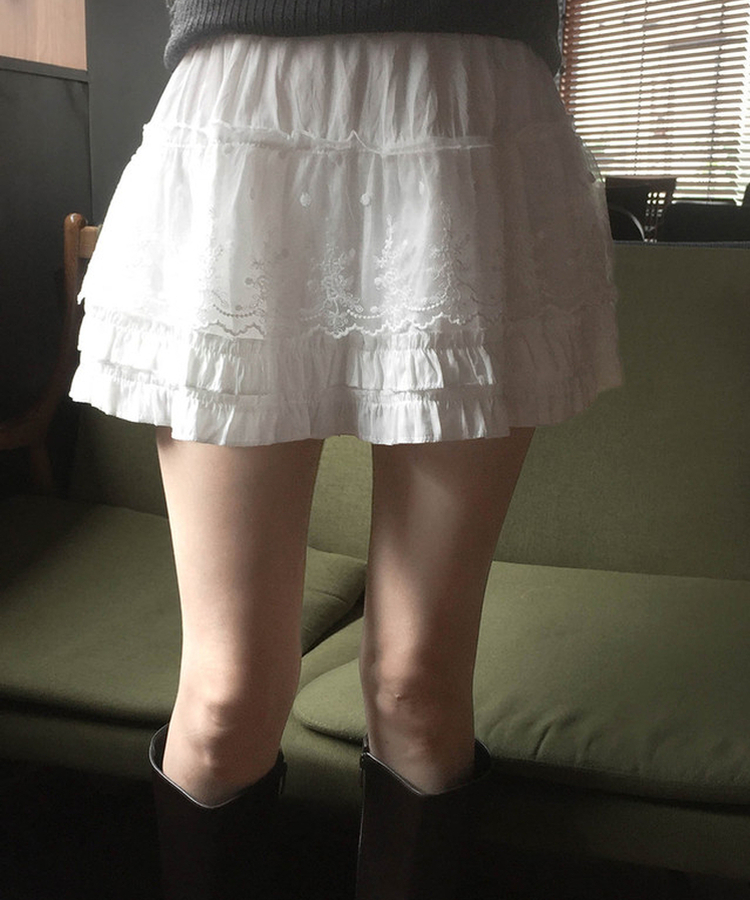 バンディングレースフレアミニスカート IVORY
