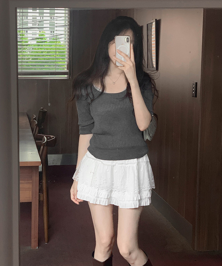 バンディングレースフレアミニスカート IVORY