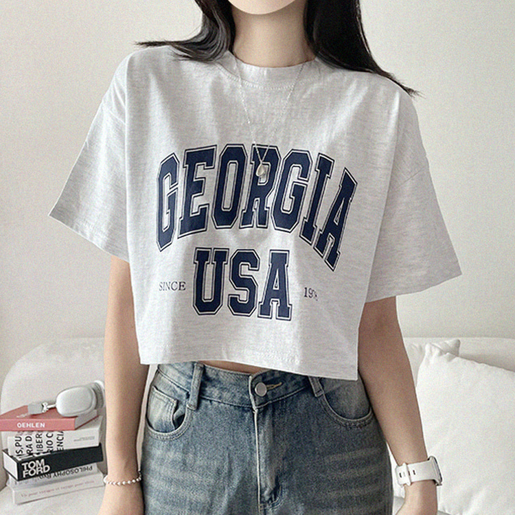 レタープリントクロップ半袖Tシャツ WHITE MELANGE
