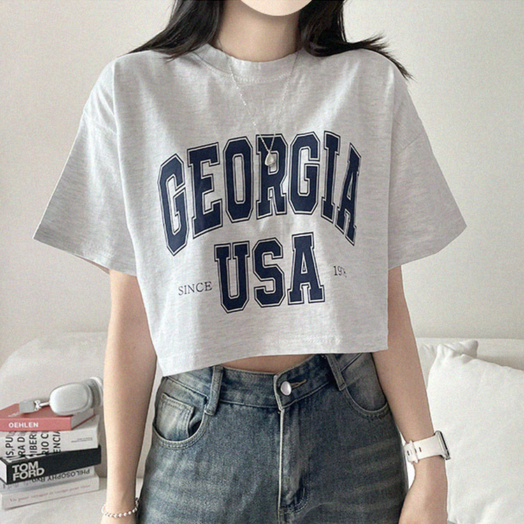 レタープリントクロップ半袖Tシャツ WHITE MELANGE