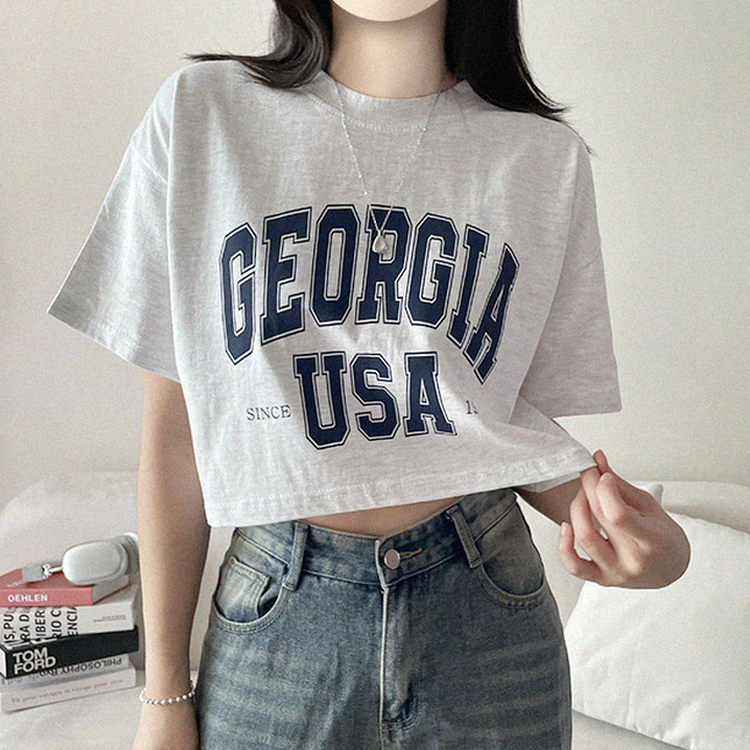 レタープリントクロップ半袖Tシャツ WHITE MELANGE