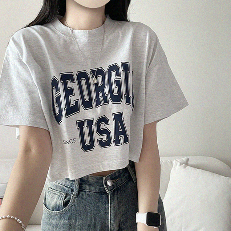レタープリントクロップ半袖Tシャツ WHITE MELANGE