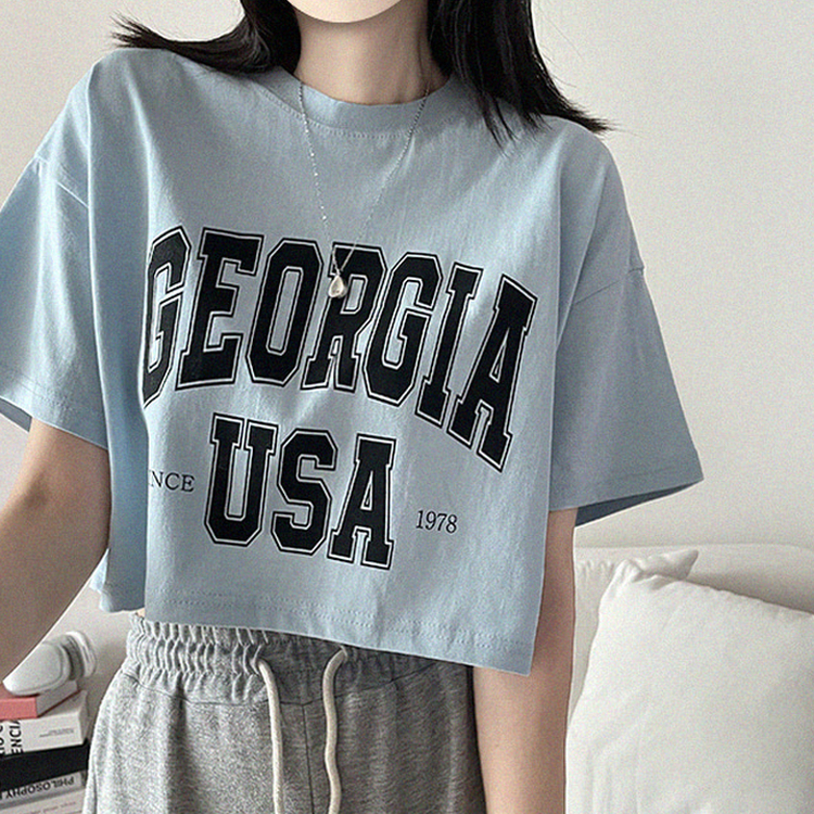 レタープリントクロップ半袖Tシャツ SKY BLUE