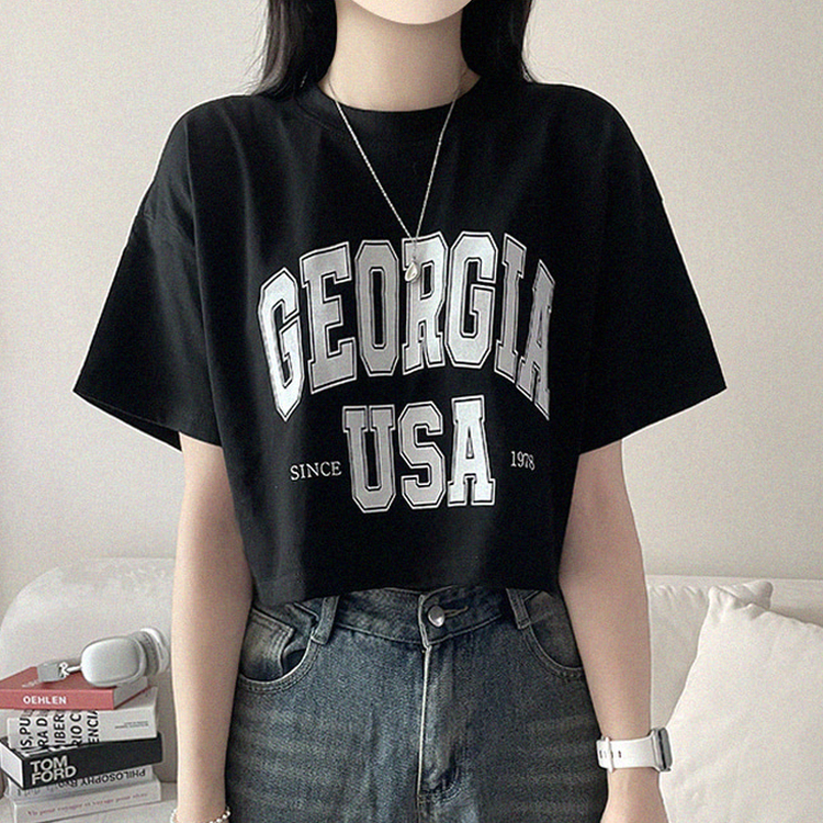 レタープリントクロップ半袖Tシャツ BLACK