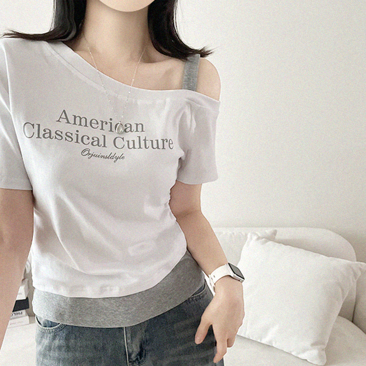ワンショルダーレイヤード半袖Tシャツ IVORY