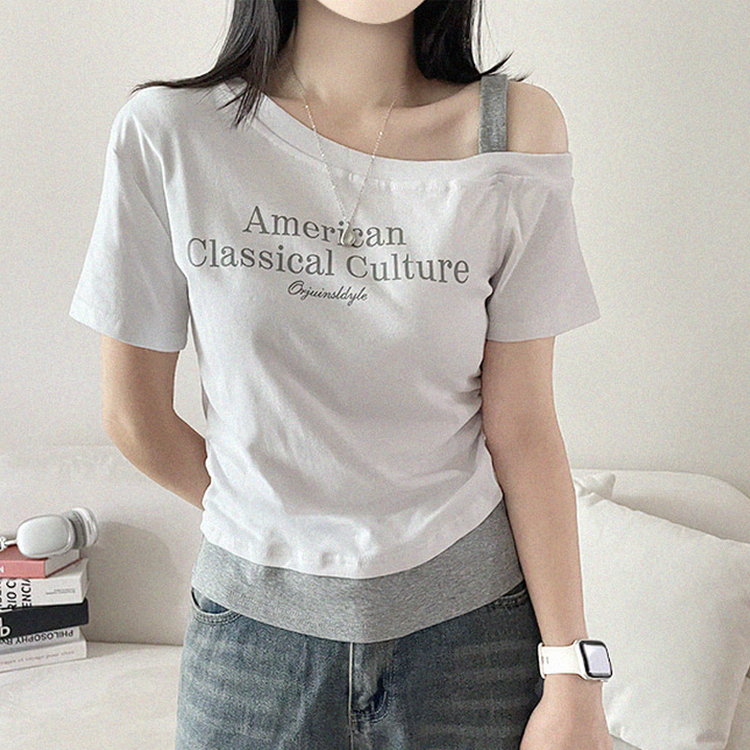 ワンショルダーレイヤード半袖Tシャツ IVORY