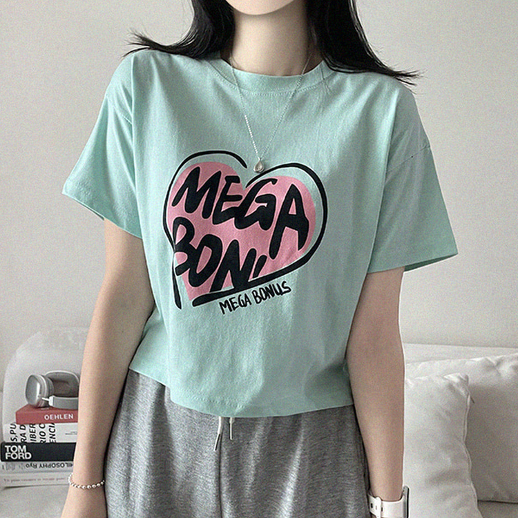 プリントラウンドネッククロップド半袖Tシャツ MINT
