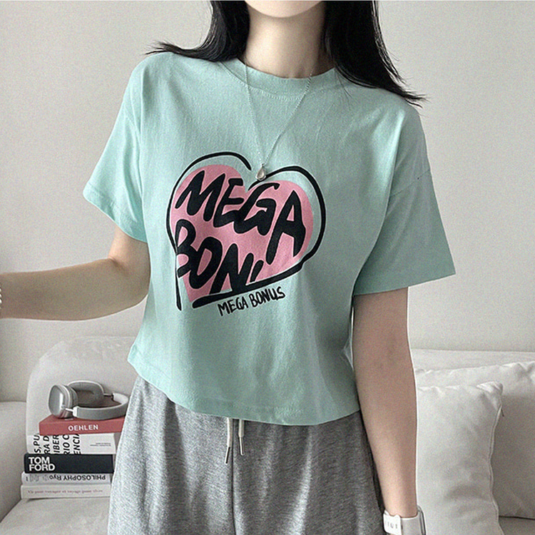 プリントラウンドネッククロップド半袖Tシャツ MINT