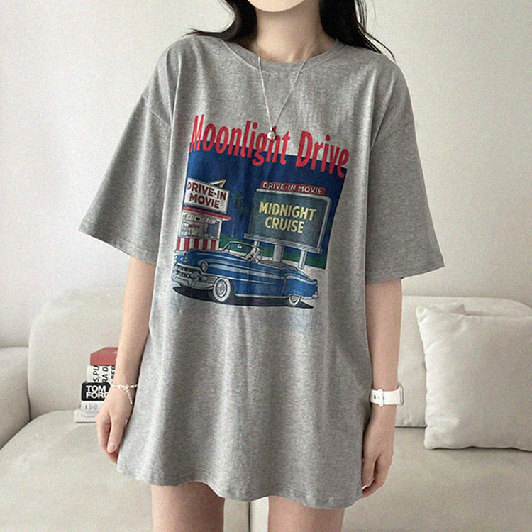 ヴィンテージプリントラウンド半袖Tシャツ GRAY