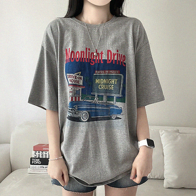 ヴィンテージプリントラウンド半袖Tシャツ GRAY