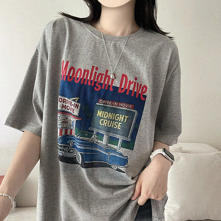 ヴィンテージプリントラウンド半袖Tシャツ GRAY