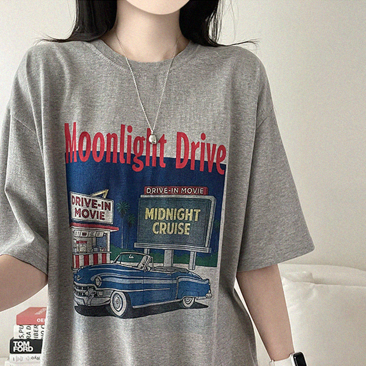 ヴィンテージプリントラウンド半袖Tシャツ GRAY