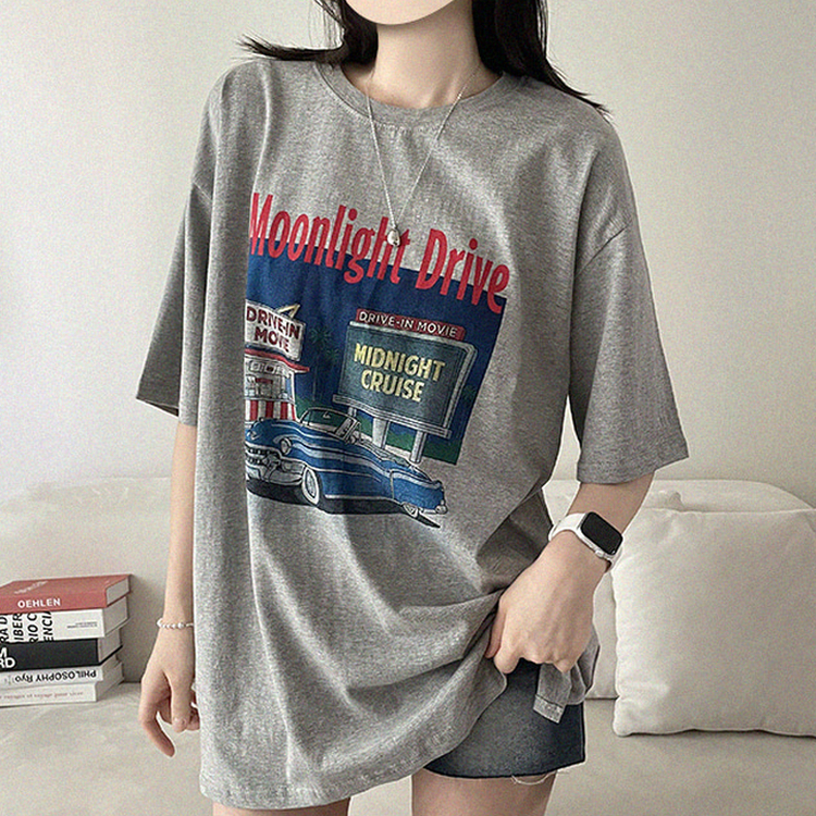 ヴィンテージプリントラウンド半袖Tシャツ GRAY