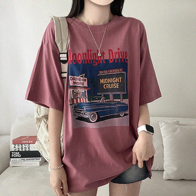 ヴィンテージプリントラウンド半袖Tシャツ PINK