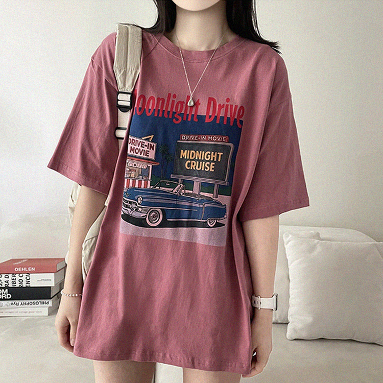 ヴィンテージプリントラウンド半袖Tシャツ PINK