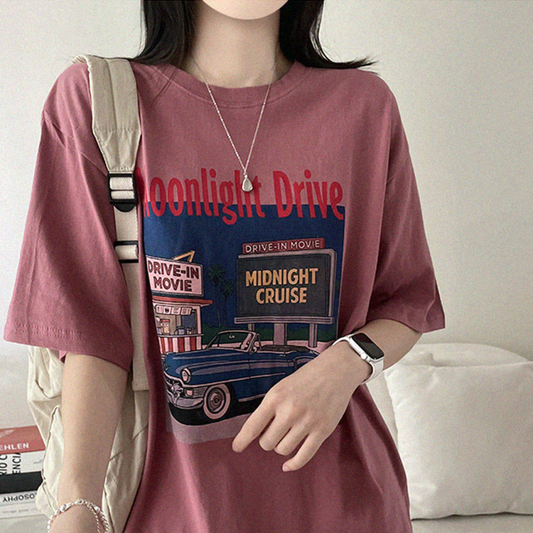 ヴィンテージプリントラウンド半袖Tシャツ PINK