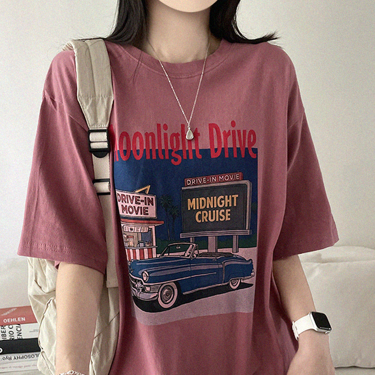 ヴィンテージプリントラウンド半袖Tシャツ PINK