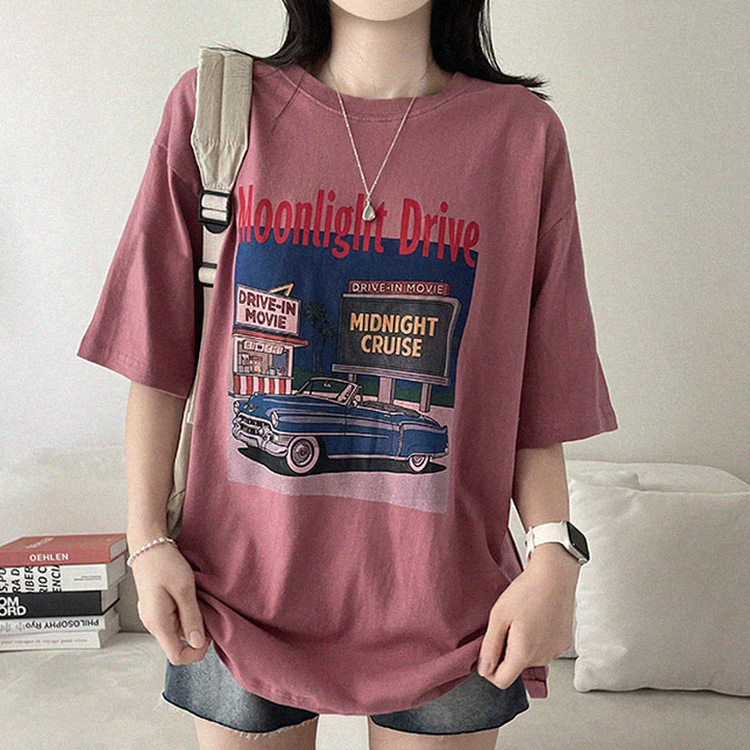 ヴィンテージプリントラウンド半袖Tシャツ PINK