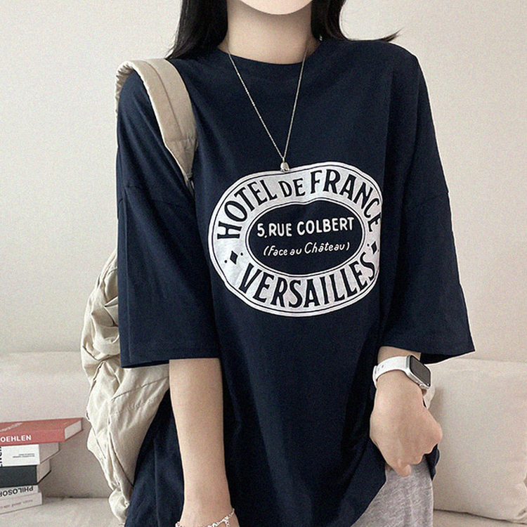 レタリングオーバーサイズ半袖Tシャツ NAVY