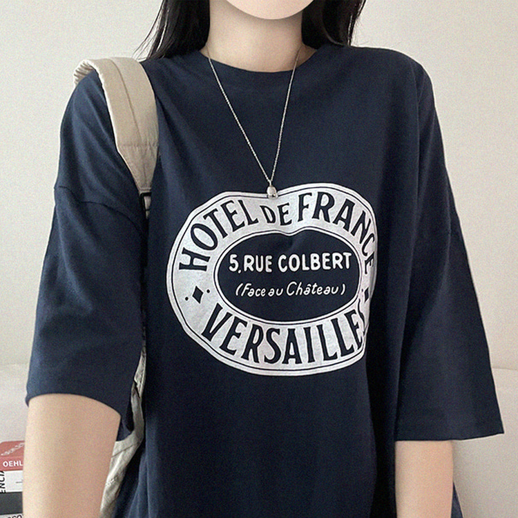 レタリングオーバーサイズ半袖Tシャツ NAVY