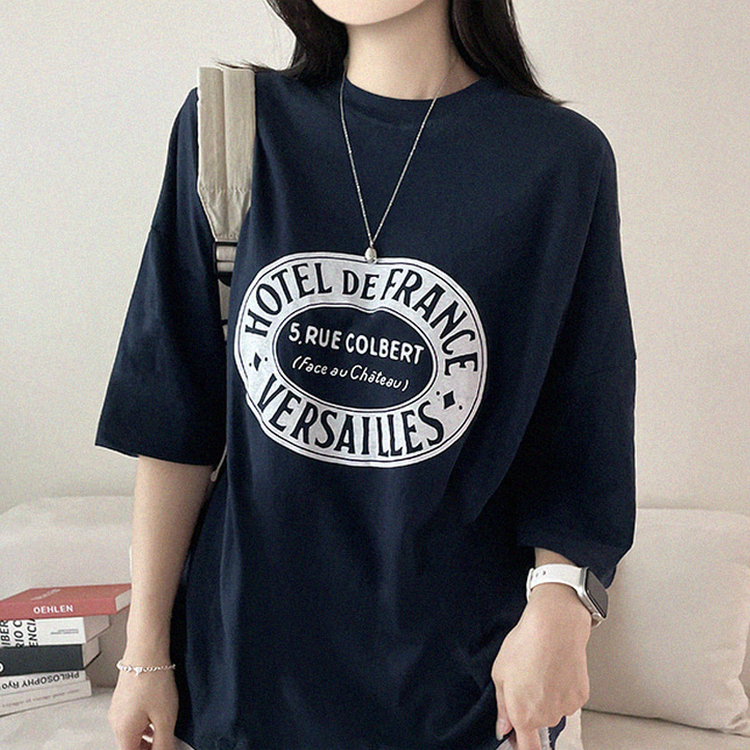 レタリングオーバーサイズ半袖Tシャツ NAVY