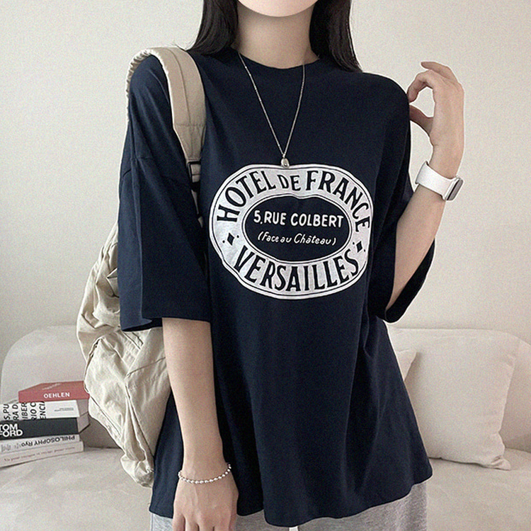レタリングオーバーサイズ半袖Tシャツ NAVY