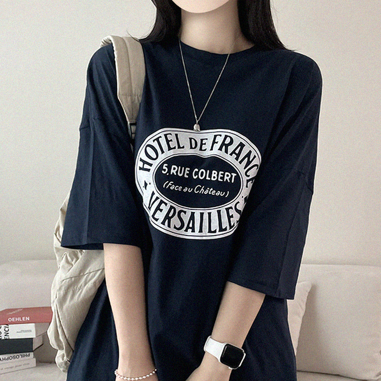 レタリングオーバーサイズ半袖Tシャツ NAVY
