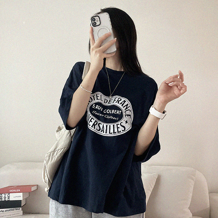 レタリングオーバーサイズ半袖Tシャツ NAVY