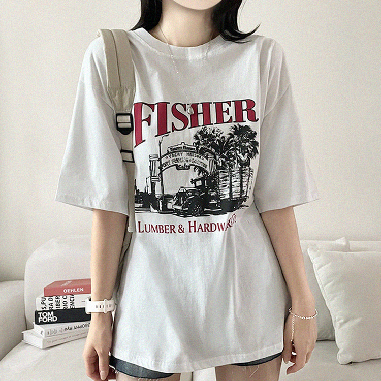 プリントオーバーサイズ半袖Tシャツ IVORY
