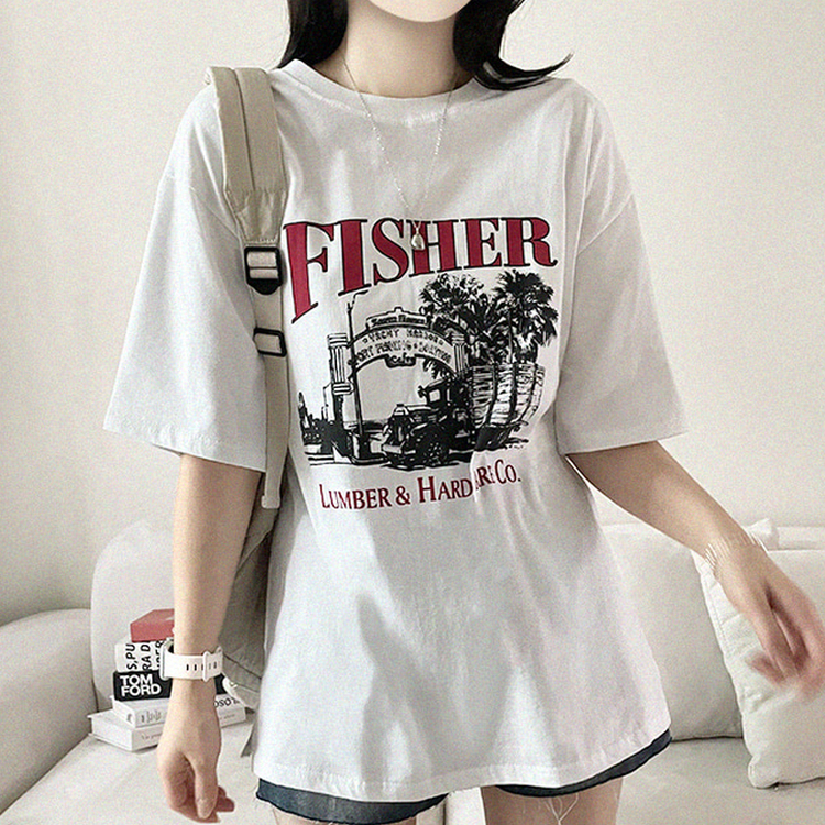 プリントオーバーサイズ半袖Tシャツ IVORY