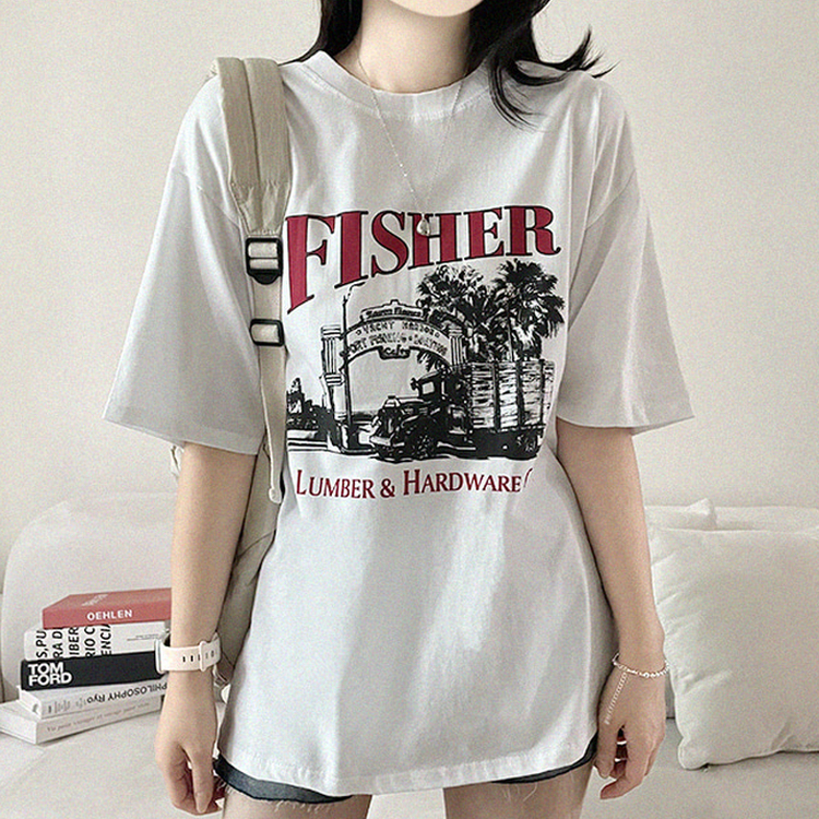 プリントオーバーサイズ半袖Tシャツ IVORY