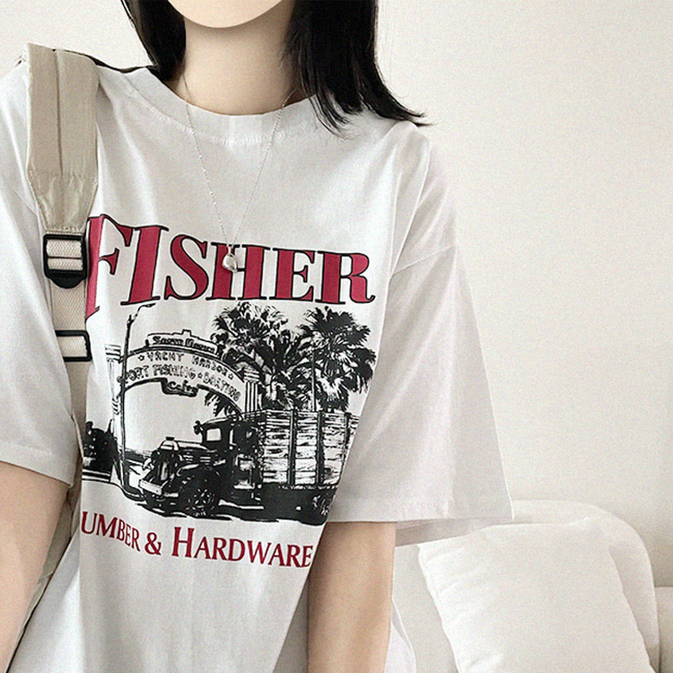 プリントオーバーサイズ半袖Tシャツ IVORY