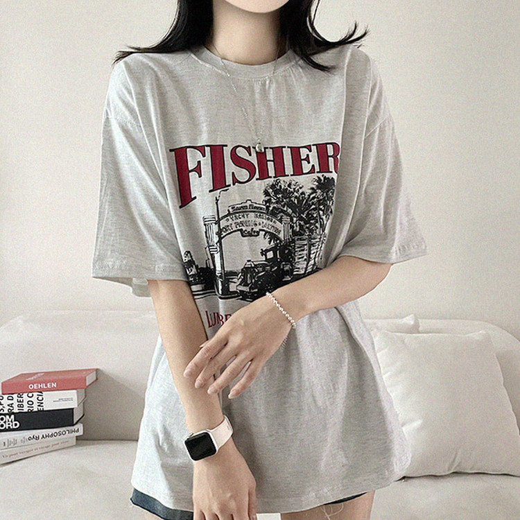 プリントオーバーサイズ半袖Tシャツ MELANGE WHITE