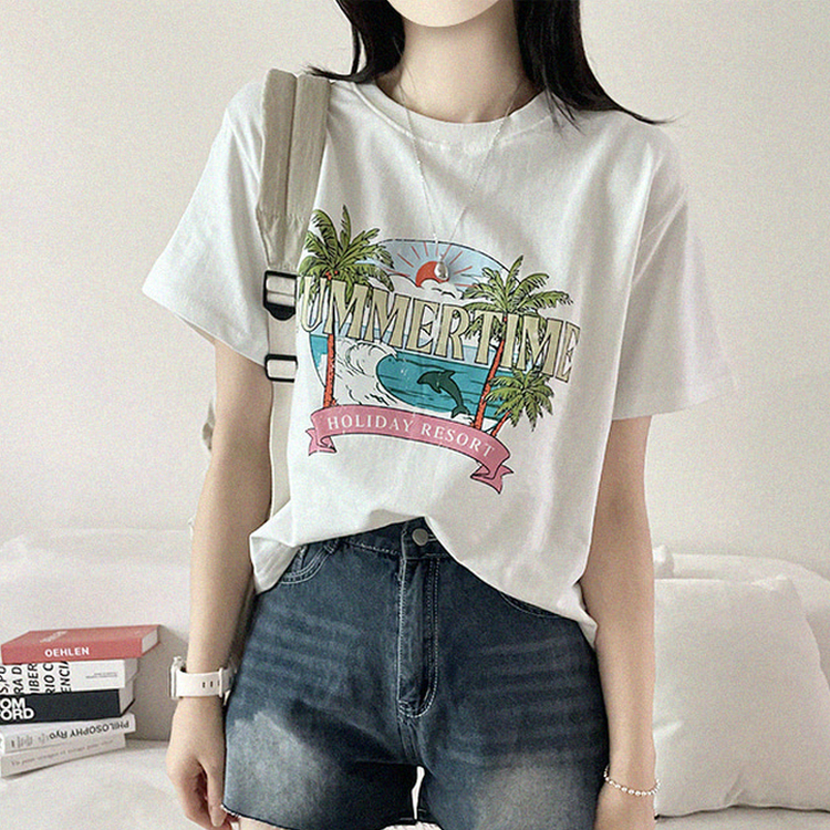 ビンテージプリントセミクロップド半袖Tシャツ IVORY