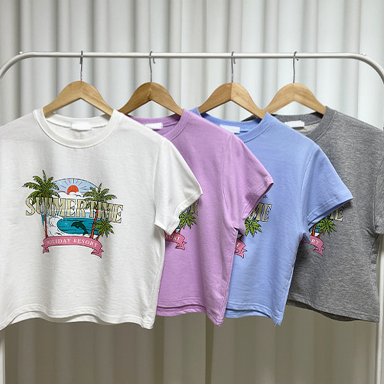 ビンテージプリントセミクロップド半袖Tシャツ