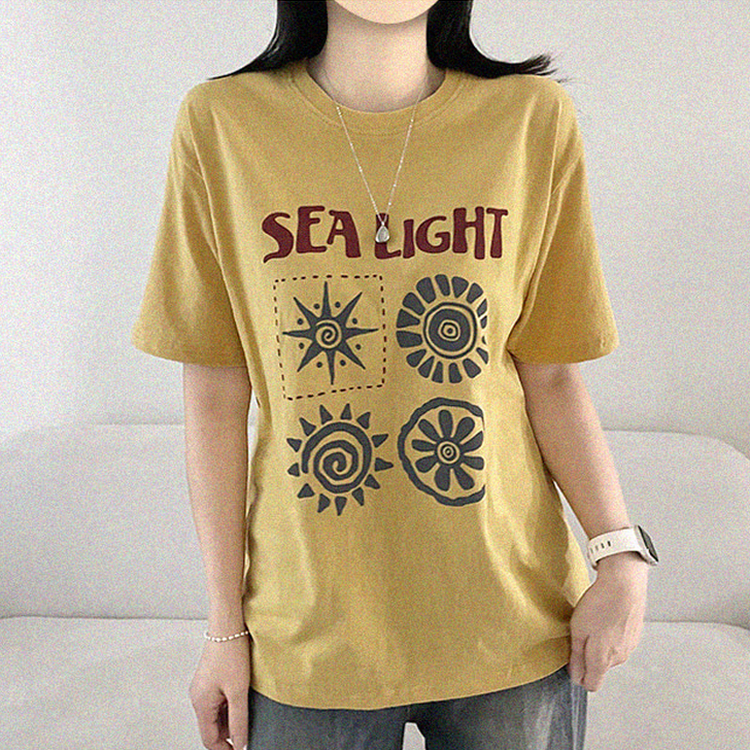 プリントオーバーサイズ半袖Tシャツ YELLOW